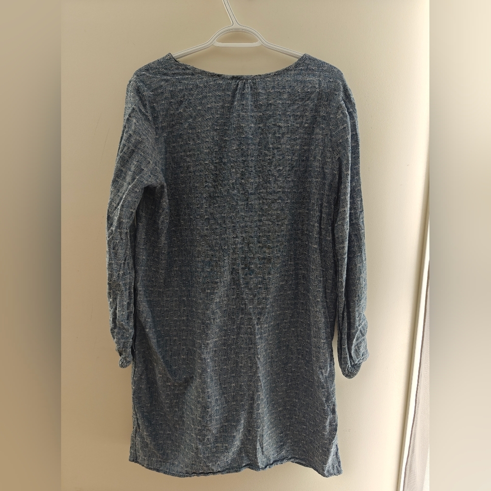 Roots Blue Textured Tunic Dress Long Sleeve With Tassel Linen Blend Size M - Picture 5 of 7